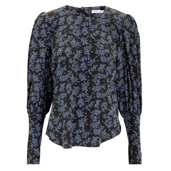 Veronica Beard Silk Leg o'Mutton Sleeves Clarke Top - 6 - Black/Blue